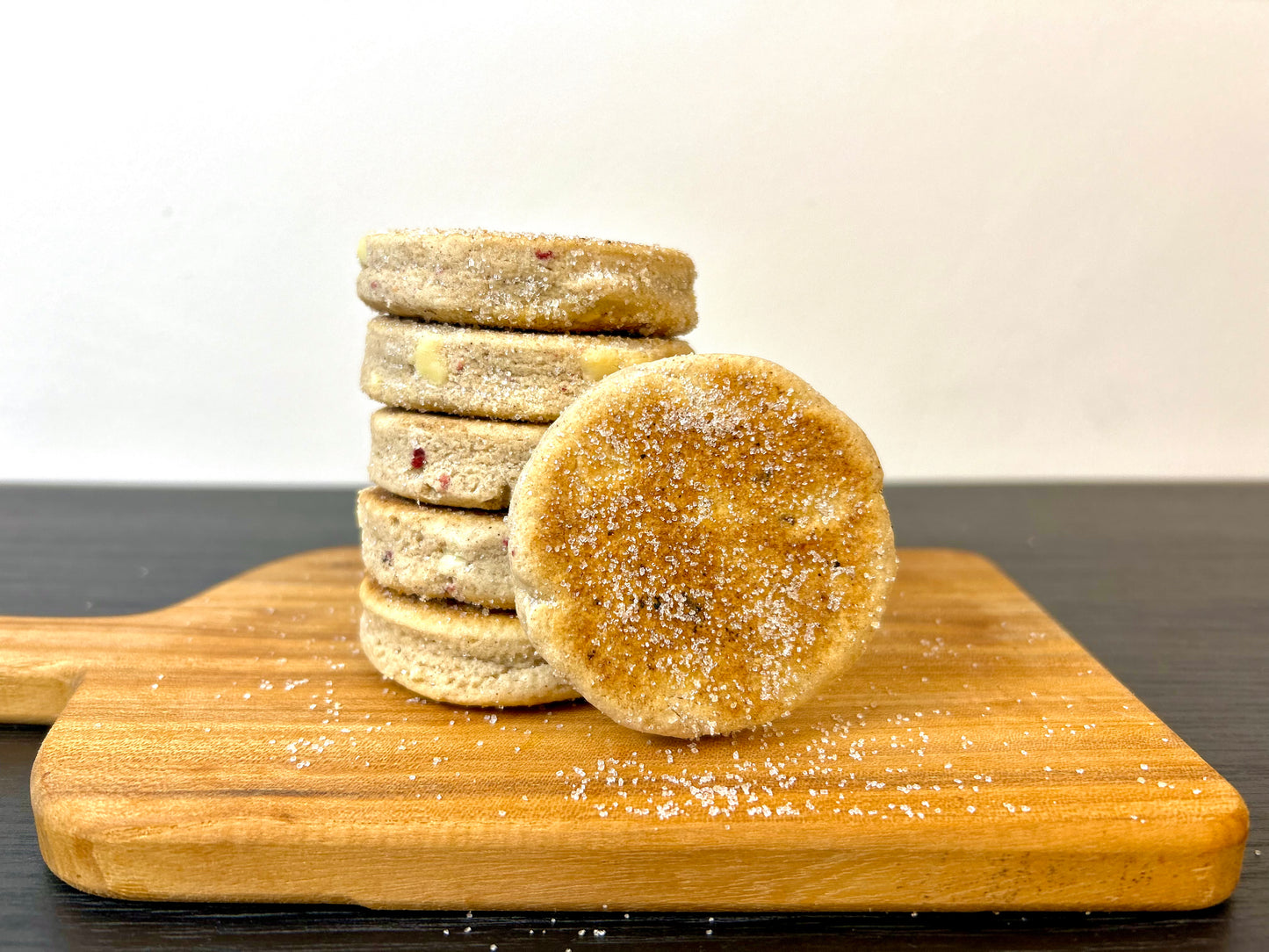 Raspberry & White Chocolate Handmade Welsh Cakes | close up stack