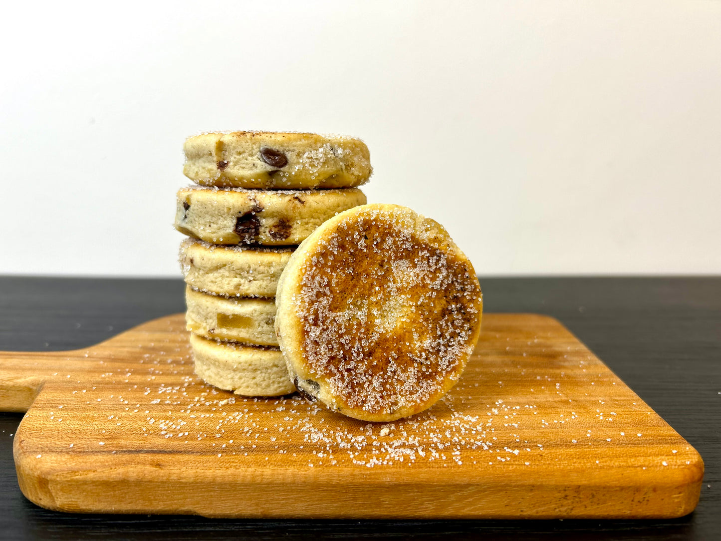 Dark Chocolate & Stem Ginger Handmade Welsh Cakes | close up stack